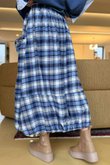 Roberta Plaid Brushed Cotton Balloon Hem Skirt Highland Blue